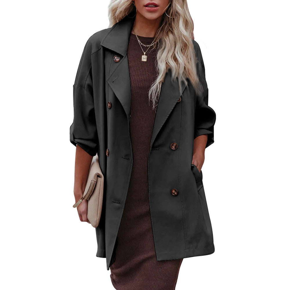 Manteau Trench Moyen Long - Coupe Lâche et Casual à Manches Longues