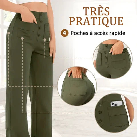 Mode by Addy – Pantalon Taille Haute avec Poches