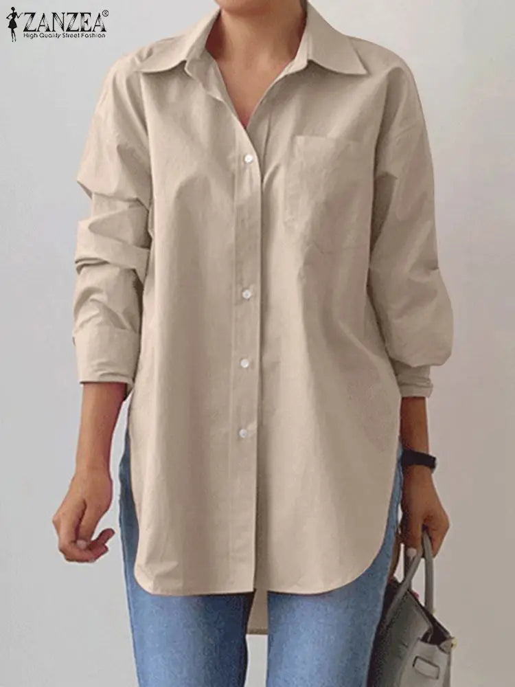 Chemise oversize unicolore à bouton chic