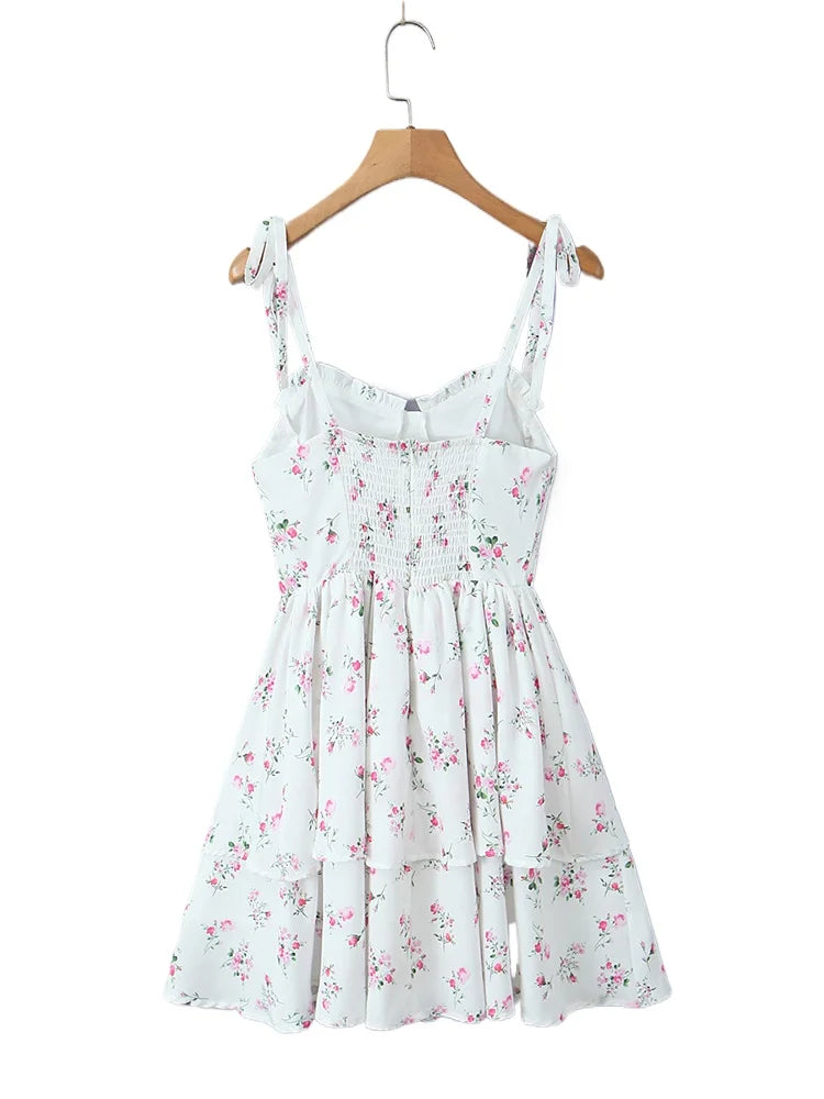 robe corset froncée à imprimé petites roses