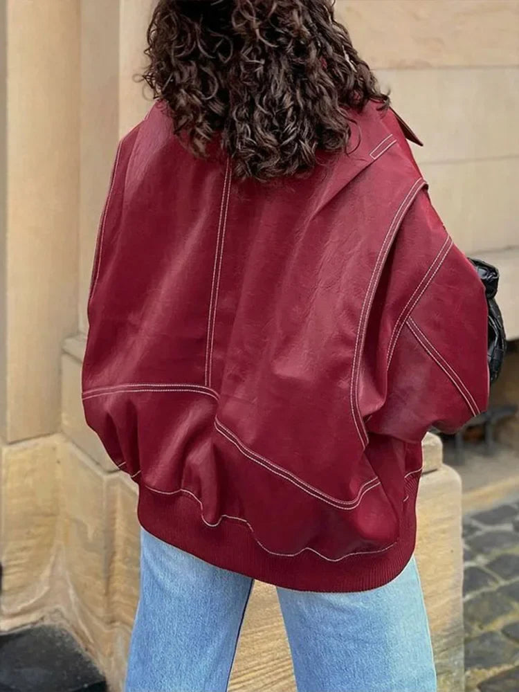 Veste oversize à coutures contrastées rouge