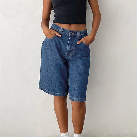 Shorts Skater Taille Basse en Denim Décoloré - Mode Décontractée