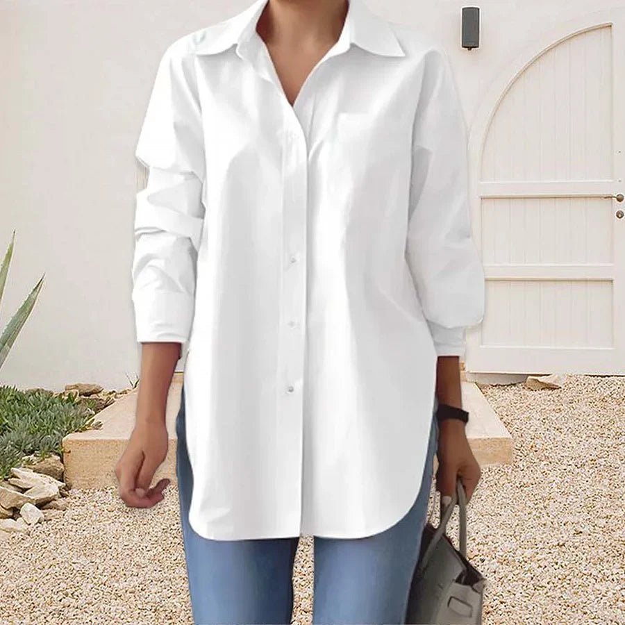 Chemise oversize unicolore à bouton chic