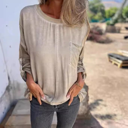 T-shirt ample pour femme avec col rond et poche