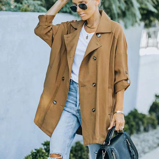 Manteau Trench Moyen Long - Coupe Lâche et Casual à Manches Longues